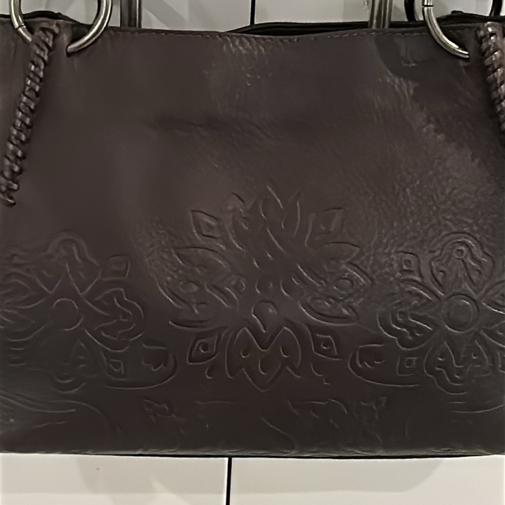 Andrea Mabiani Luxury Rustic Inspired Brown Leather Embossed Shoulder/Tote Bag - Picture 2 of 11